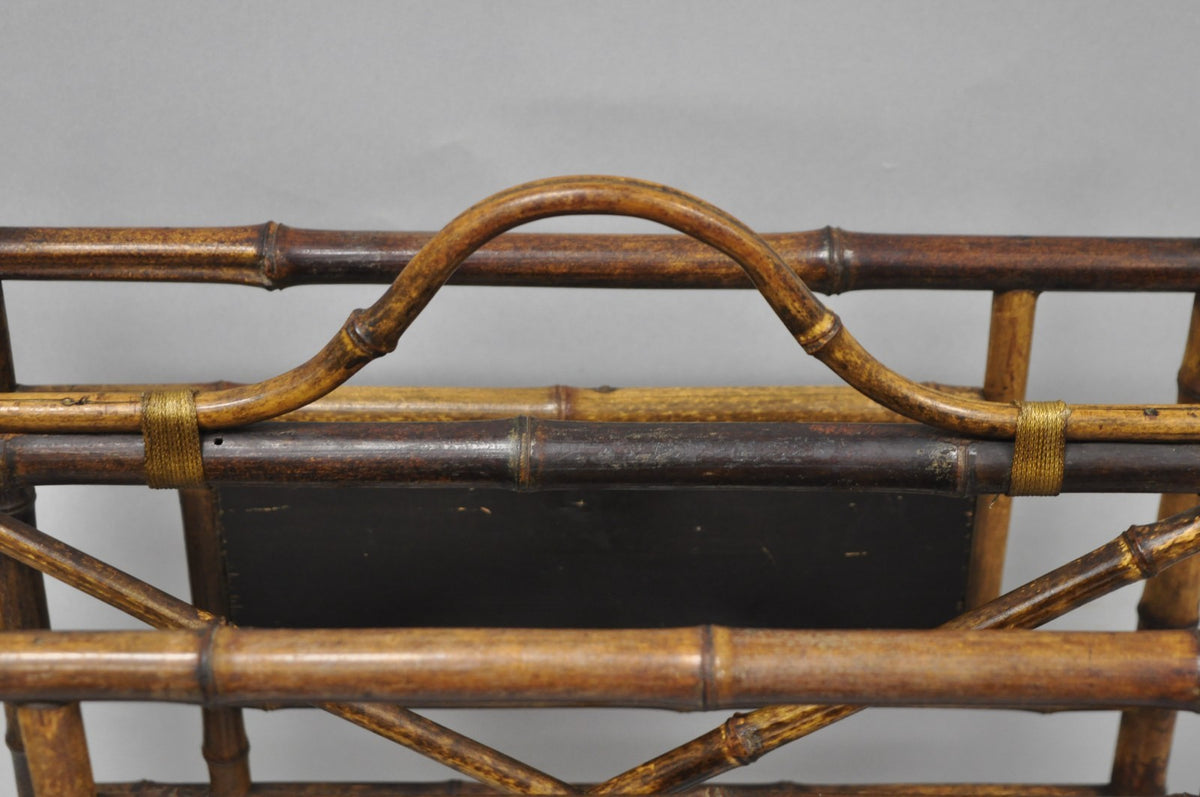 Antique English Victorian Bamboo Fretwork Canterbury Magazine Rack Stand