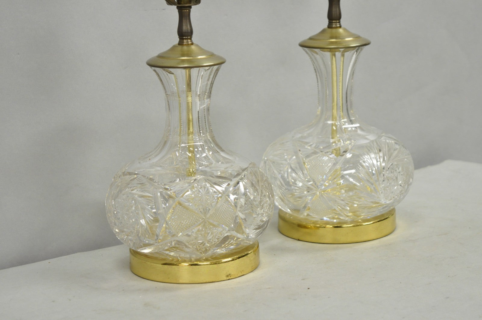 Vintage Victorian Cut Crystal Leaded Glass Small Bulbous Table Lamps - a Pair