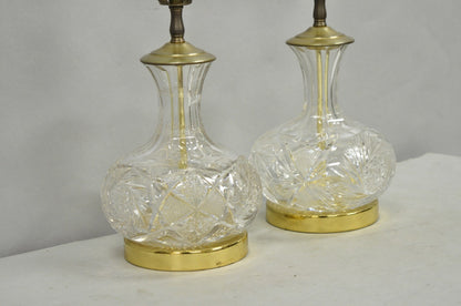 Vintage Victorian Cut Crystal Leaded Glass Small Bulbous Table Lamps - a Pair