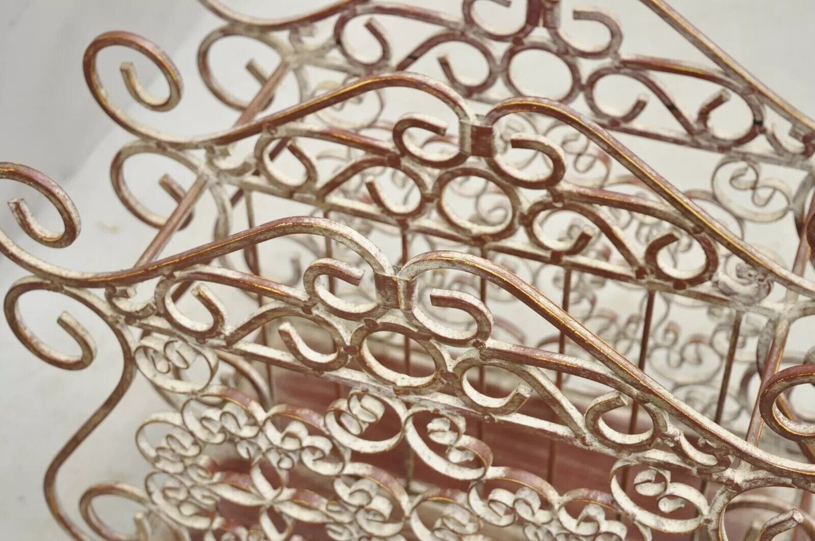 French Country Style Wrought Iron Red Lattice and Flower Bouquet Magazine Rack