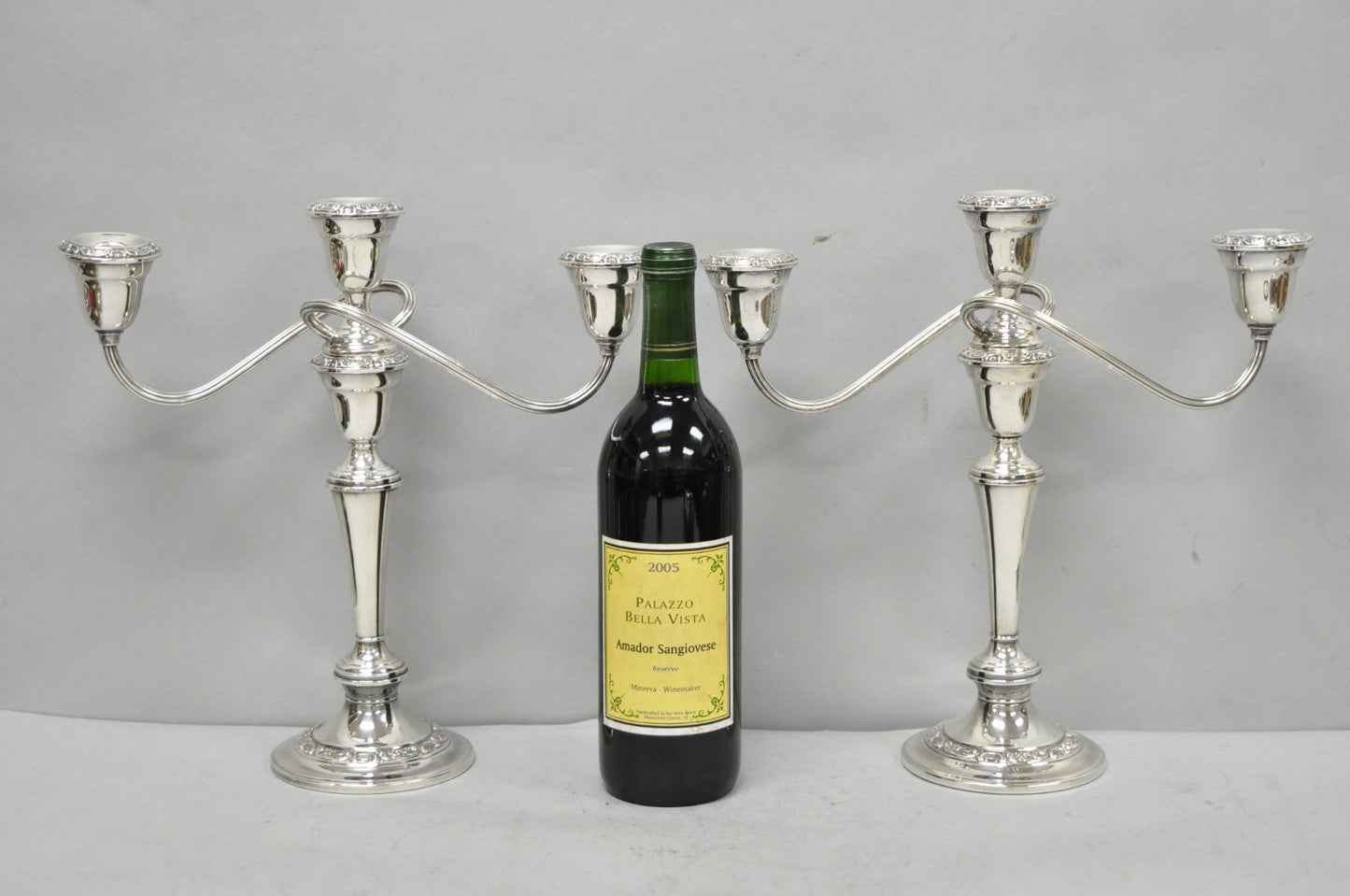Vintage Gorham YC3021 Silver Plated 3 Arm Convertible Candelabra - a Pair