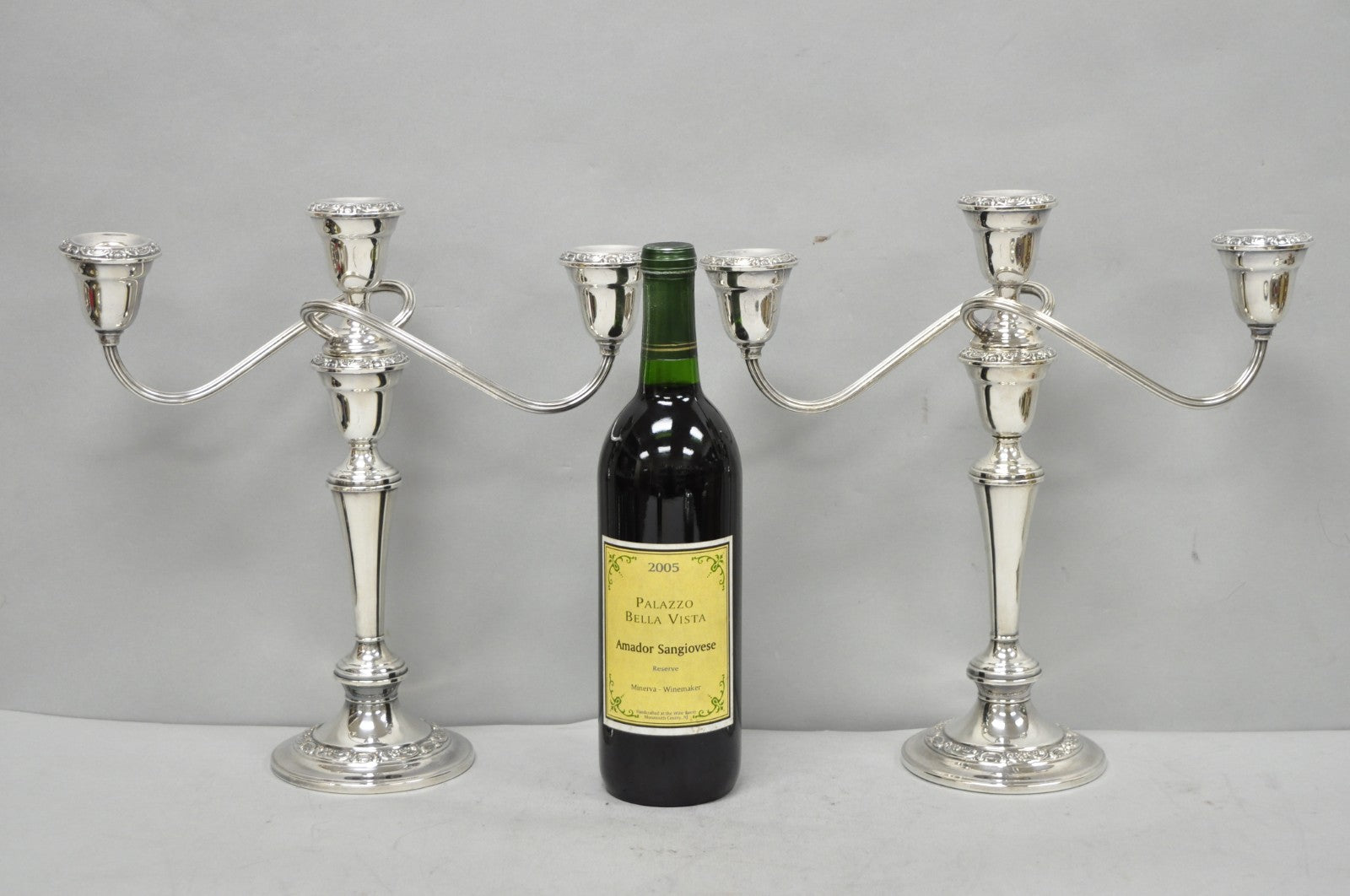 Vintage Gorham YC3021 Silver Plated 3 Arm Convertible Candelabra - a Pair