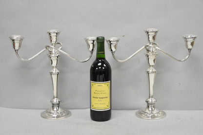 Vintage Gorham YC3021 Silver Plated 3 Arm Convertible Candelabra - a Pair