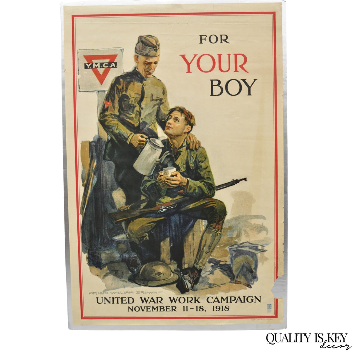 Original Vintage 1918 WWI YMCA Poster 'For Your Boy' by Arthur Williams Brown