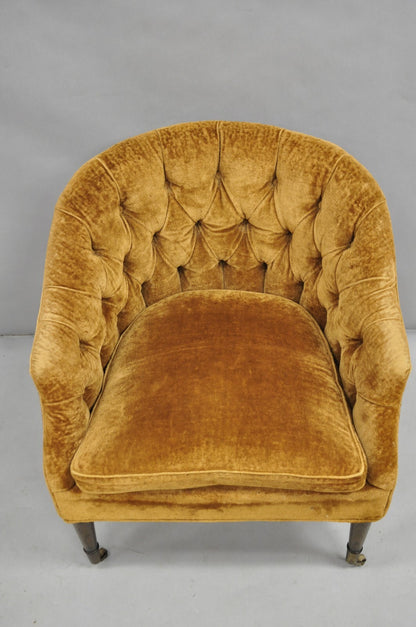 Vintage Marshall & Fields English Regency Brown Orange Barrel Back Club Chair