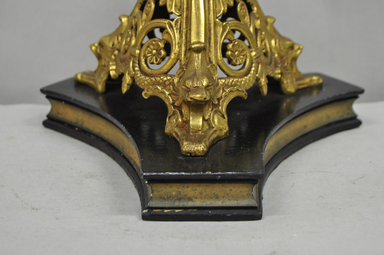 Antique French Renaissance Gothic Figural Brass Candlestick Column Table Lamp