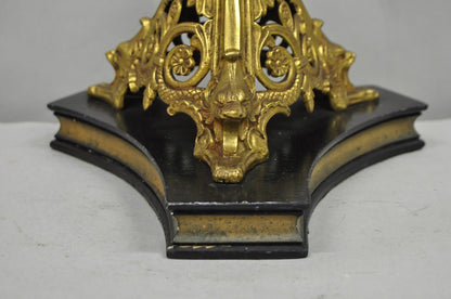 Antique French Renaissance Gothic Figural Brass Candlestick Column Table Lamp