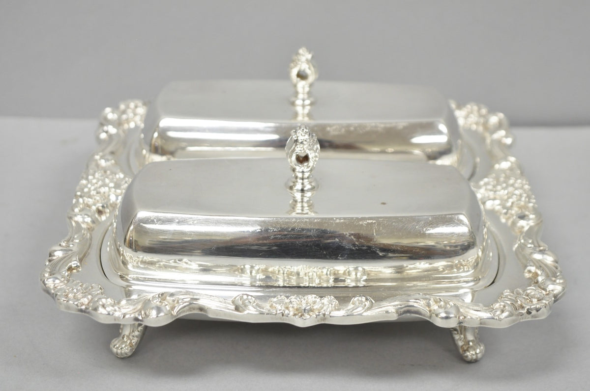 Vintage Poole Lancaster Rose Victorian Silver Plated Twin Double Butter Dish (B)