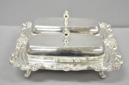 Vintage Poole Lancaster Rose Victorian Silver Plated Twin Double Butter Dish (B)