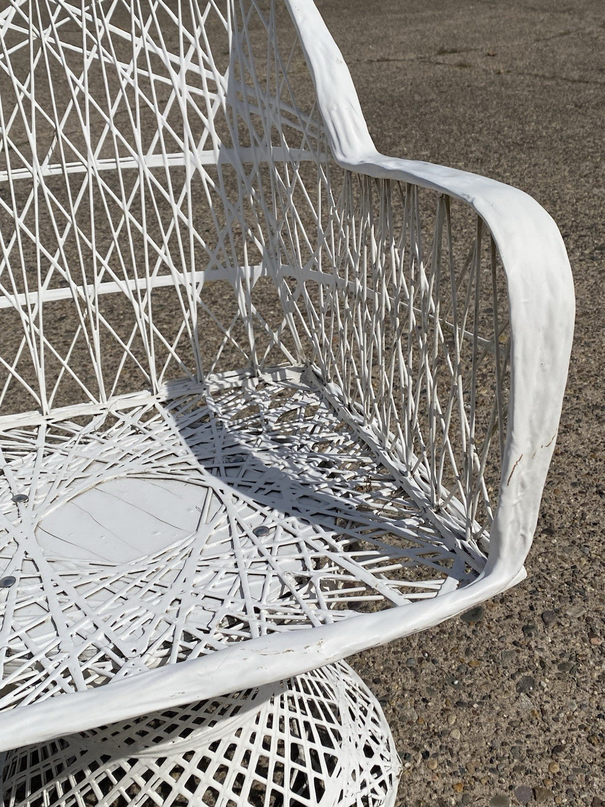 Vintage Russell Woodard Woven Spun Fiberglass Swivel Tilt Outdoor Chairs - Pair