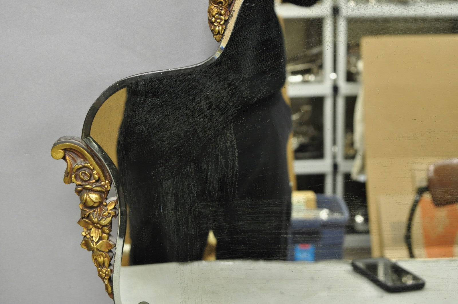 Antique French Rococo Victorian Gold Gilt Wood Frame Cameo Boudoir Wall Mirror