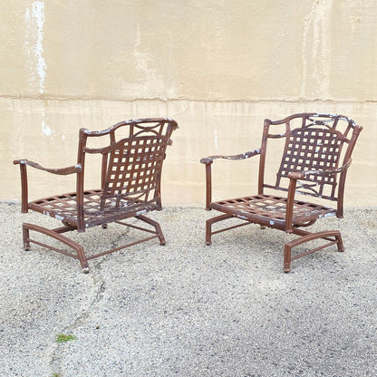 Cast Aluminum Basket Weave Lattice Patio Outdoor Rocking Lounge Chairs - a Pair