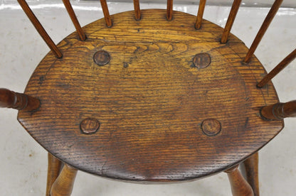 Antique French Country Colonial Chestnut Oak Wood Small Bowed Windsor Arm Chair