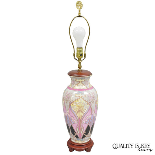 Vintage Chinoiserie Pink Glazed Porcelain Chinese Art Nouveau Table Lamp