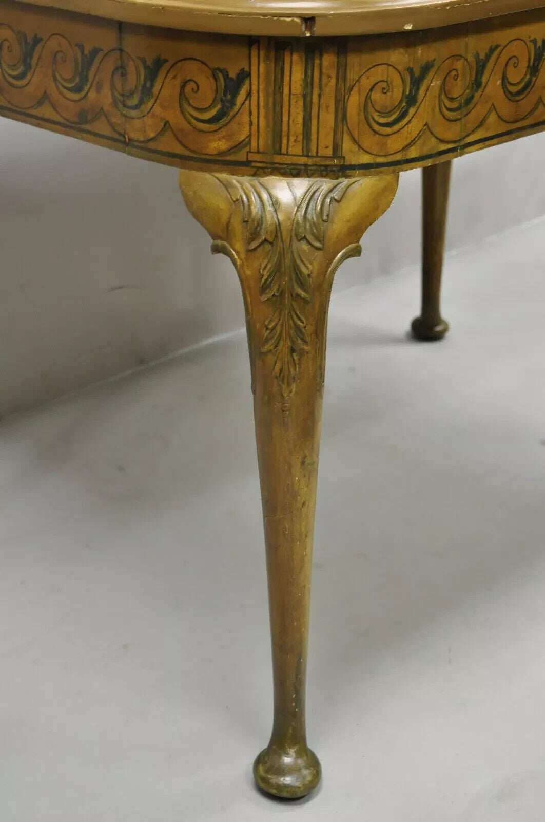 Antique French Adams Style Hand Painted Queen Anne One Drawer Center Table