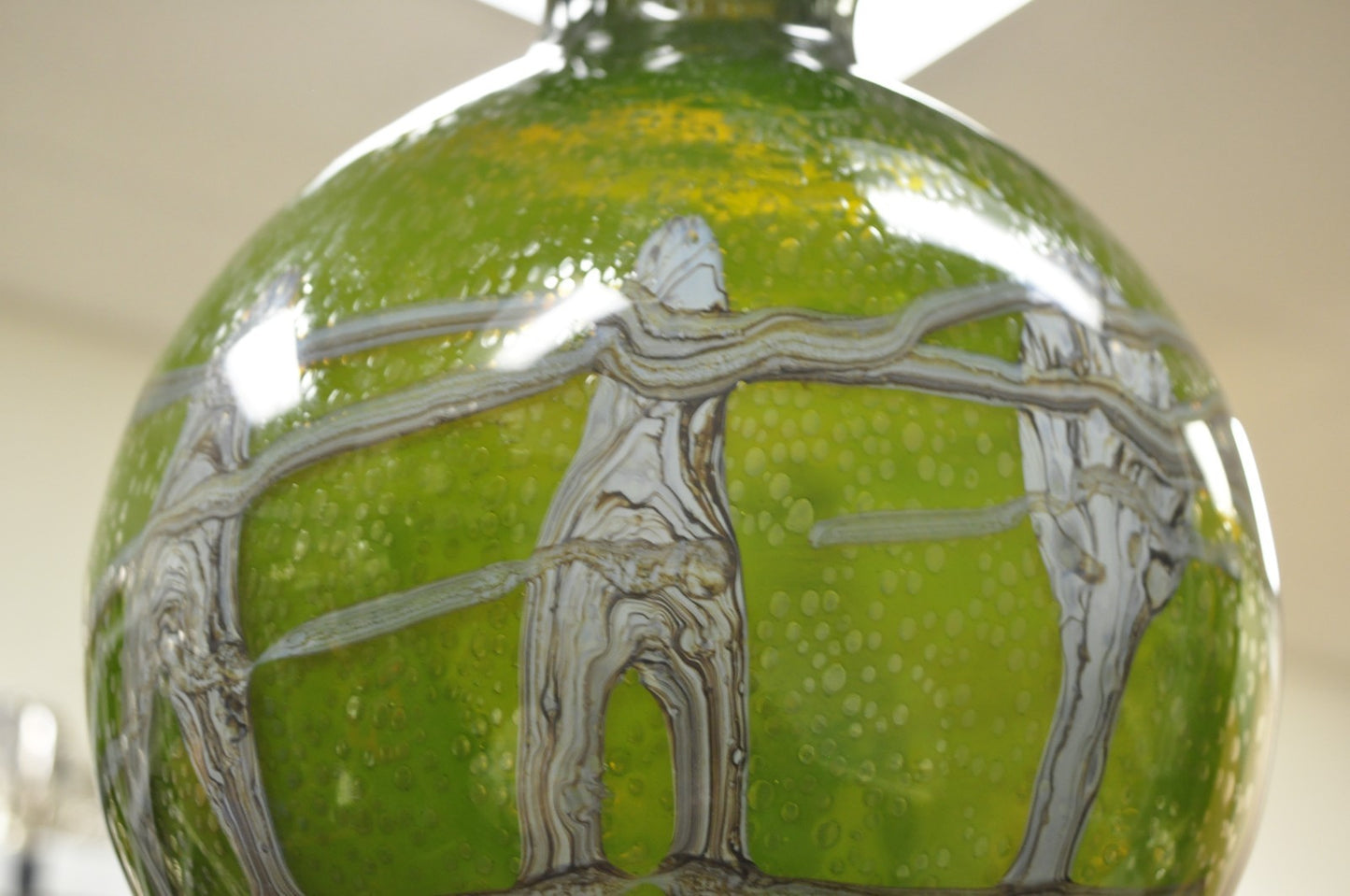 Vintage Italian Mid Century Modern Hand Blown Bubble Glass Green Studio Vase