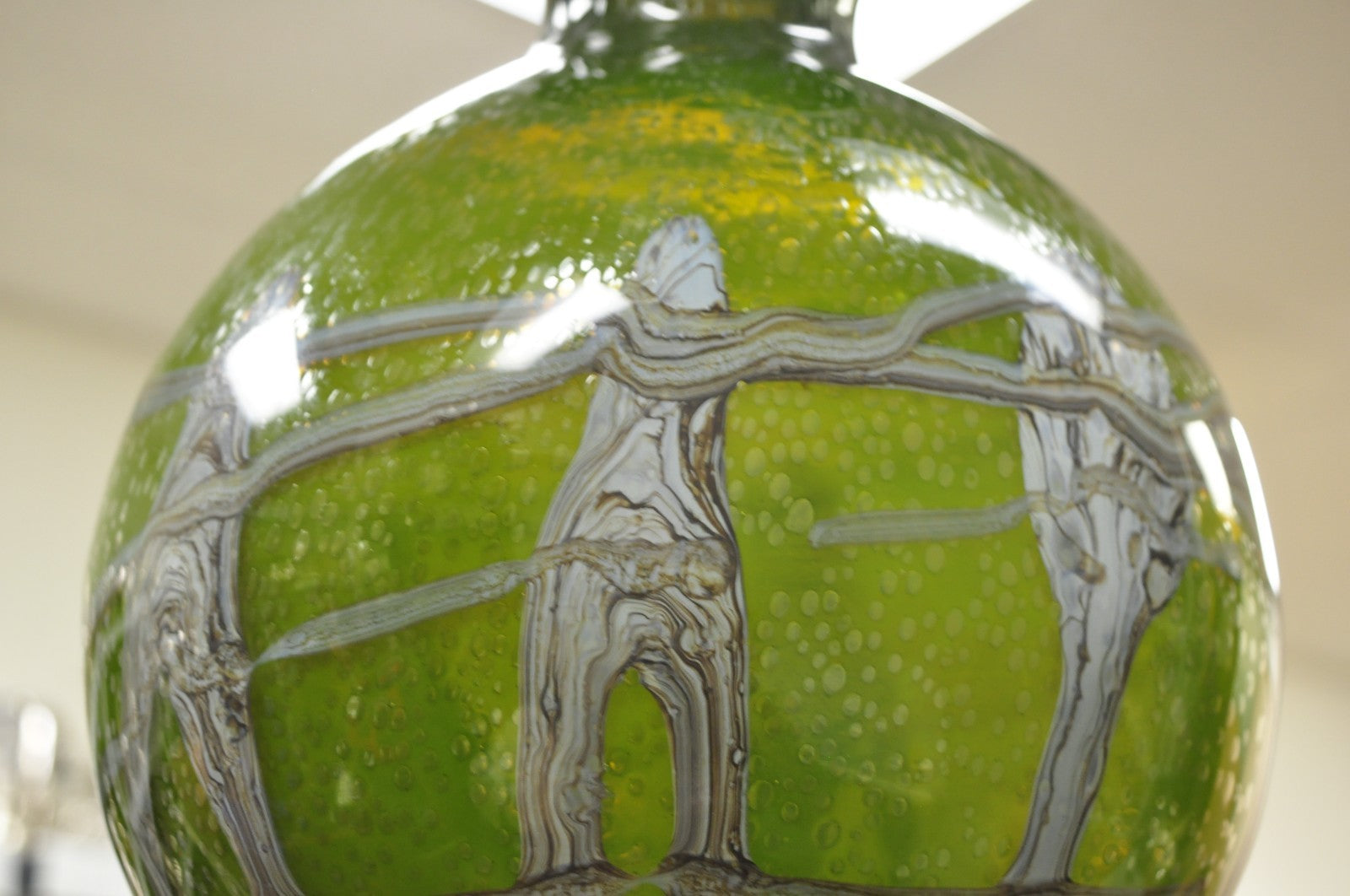 Vintage Italian Mid Century Modern Hand Blown Bubble Glass Green Studio Vase