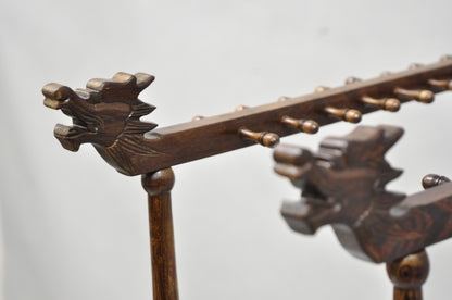 Chinese Carved Dragon Calligraphy Brush Pen Holder Rosewood Stand - a Pair