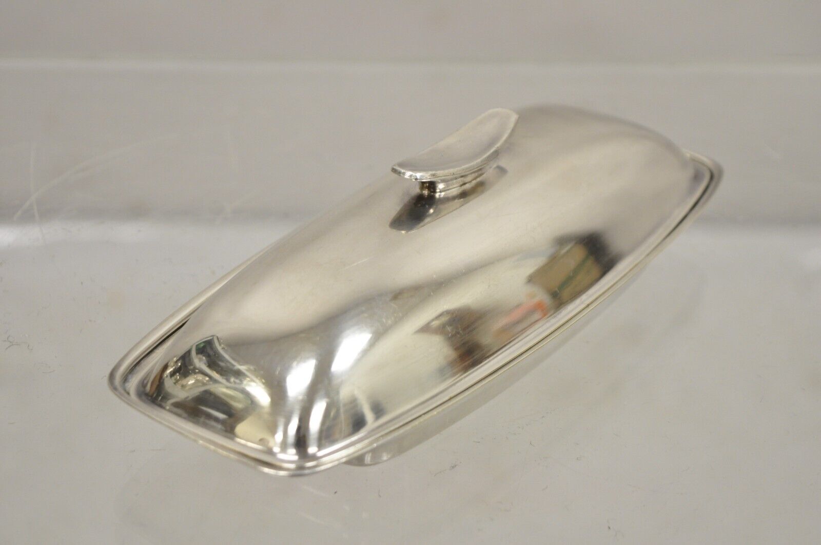 Vintage Gorham YC 775 Silver Plated Modern Butter Dish w/ Glass Liner