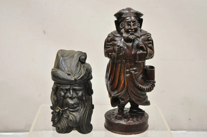 19th C. Black Forest Figural Wood Carved Night Watchman Lidded Tobacco Jar Box