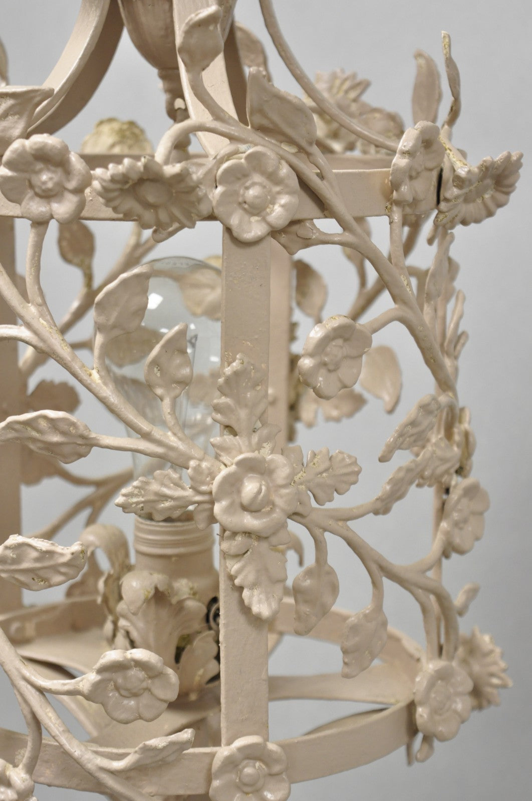 Antique French Renaissance Art Nouveau Iron Floral Lantern Pole Floor Lamp