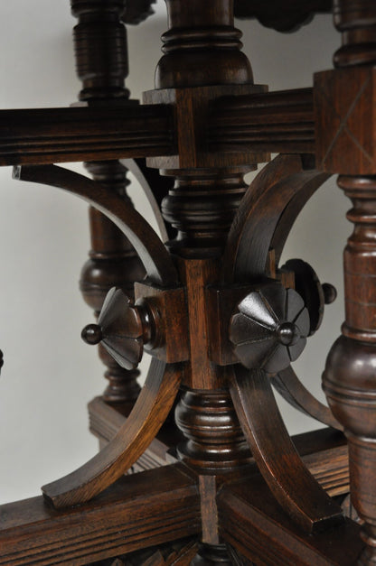Antique Aesthetic Movement Victorian Carved Walnut Marble Top Parlor Side Table