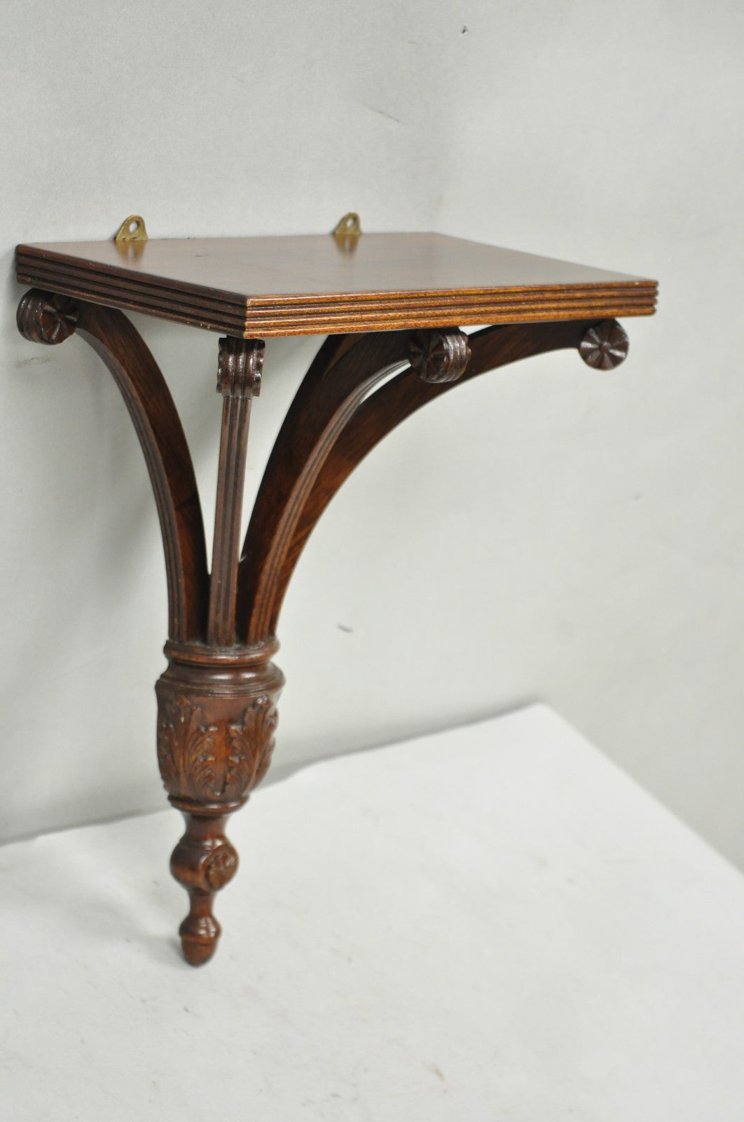 Regency Style Mahogany Plume Prince of Wales Carved Wall Mount Bracket Shelf