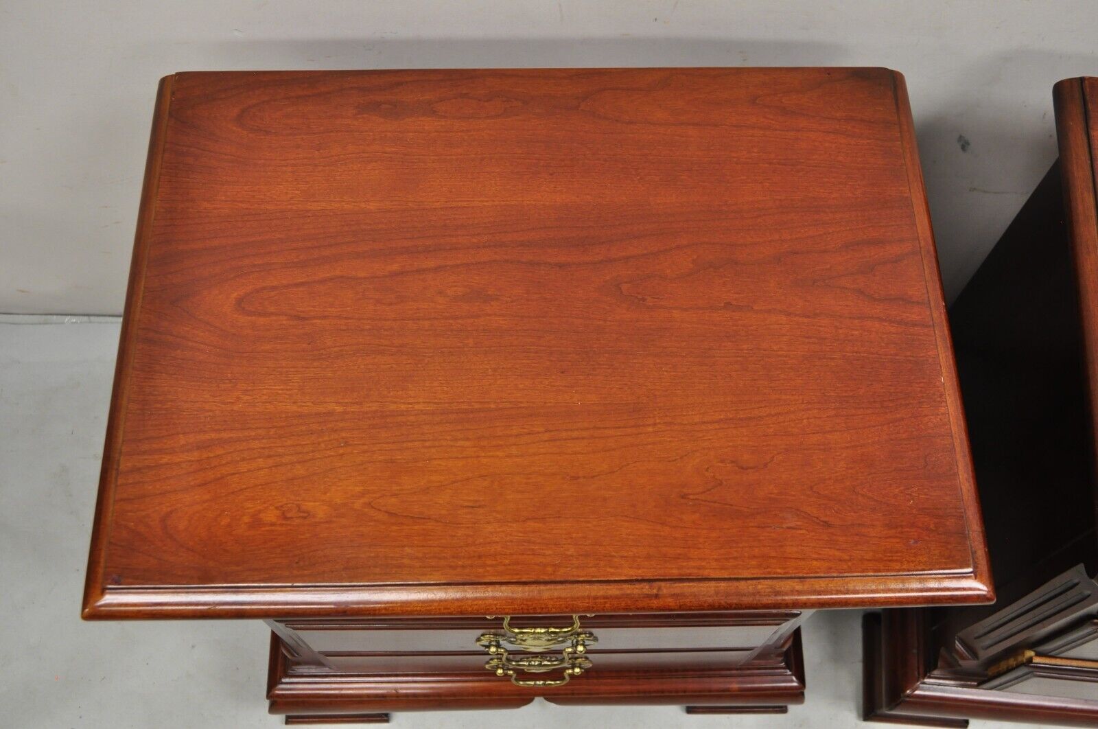Vintage Lexington Chippendale Style Cherry Wood Nightstands Commode - a Pair