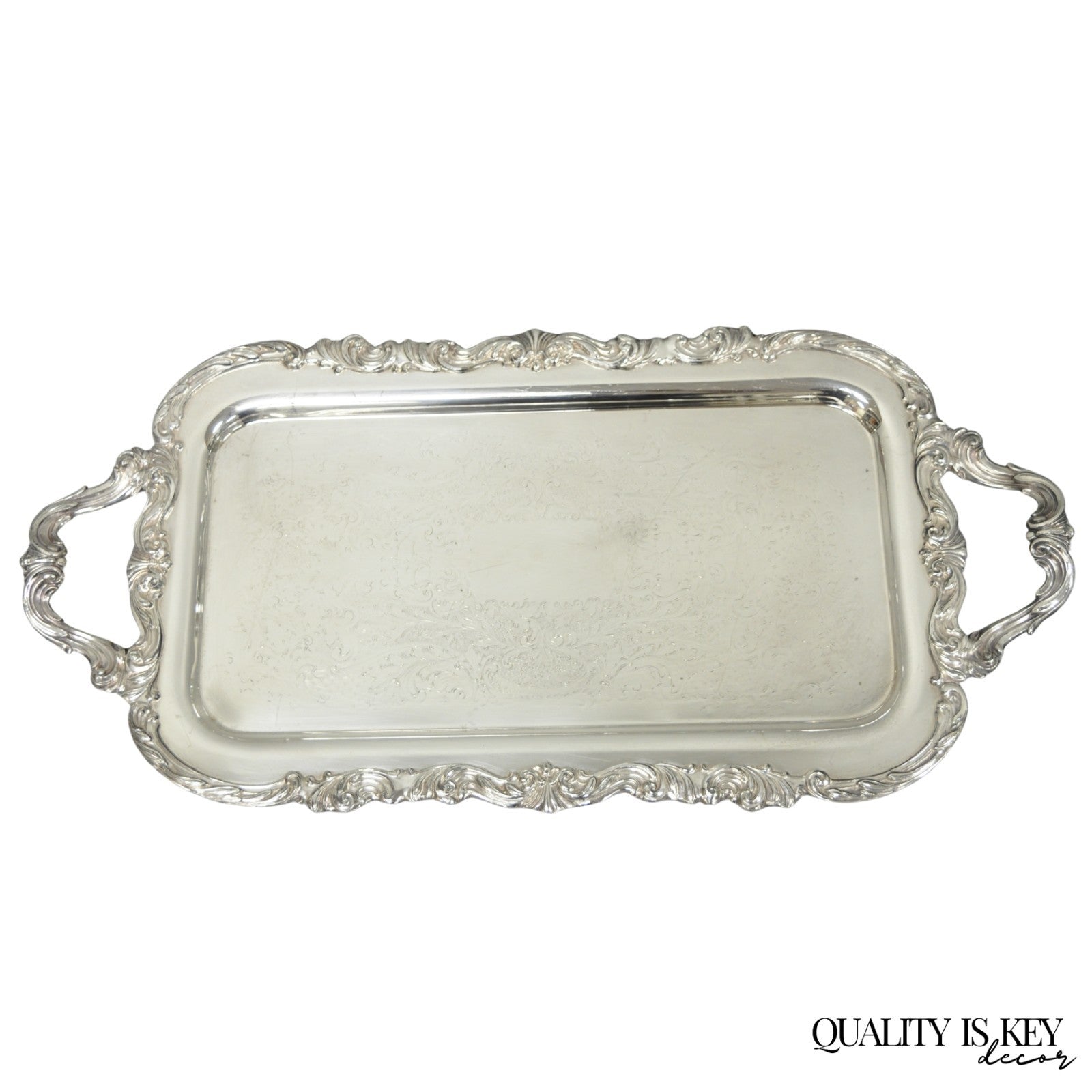 Vintage FB Rogers 1338 Victorian Silver Plated Narrow Serving Platter Bar Tray