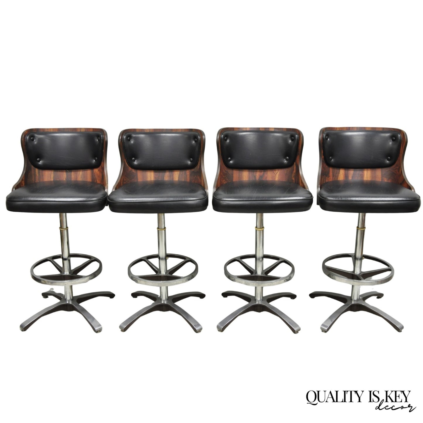 Vintage Daystrom Mid Century Modern Faux Rosewood Laminate Barstools - Set of 4