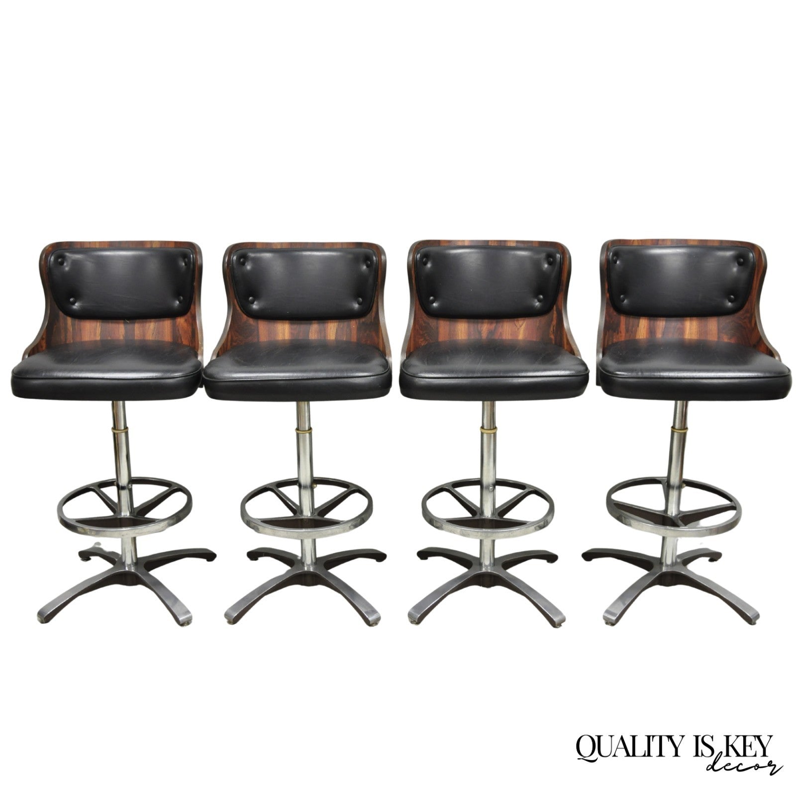 Vintage Daystrom Mid Century Modern Faux Rosewood Laminate Barstools - Set of 4