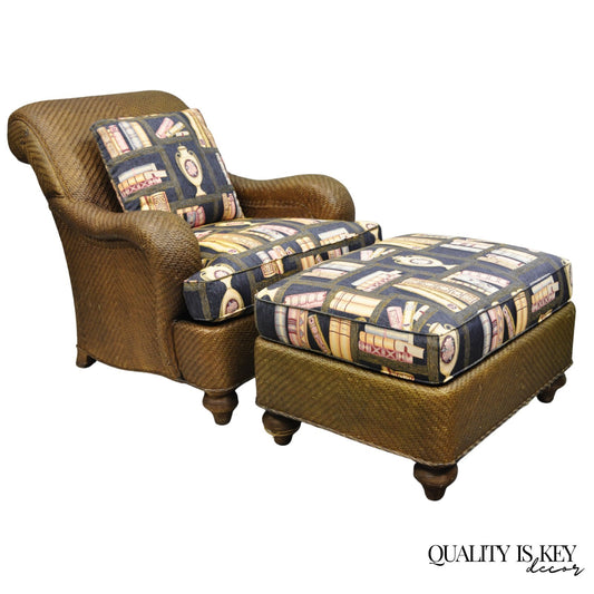 Mark Hampton Collection Hickory Chair Wicker Rattan Lounge Club Chair & Ottoman