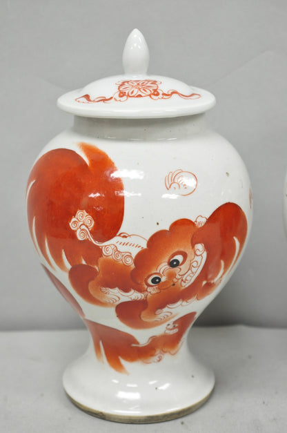 Vintage Chinese Hand Painted Foo Dog Porcelain Covered Ginger Jar - a Pair