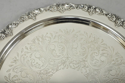 Vintage Victorian Silver Plated Grapevine Repousse 20" Round Serving Platter