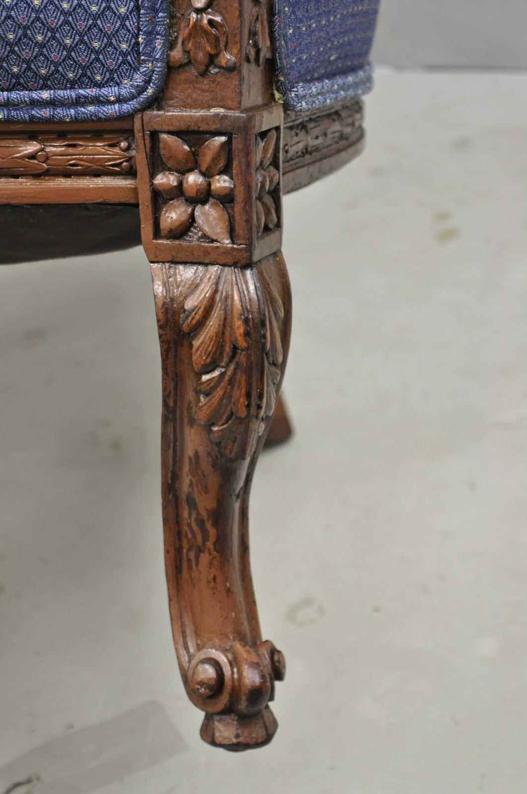 Antique French Renaissance Louis XV Style Carved Walnut Wingback Arm Chair