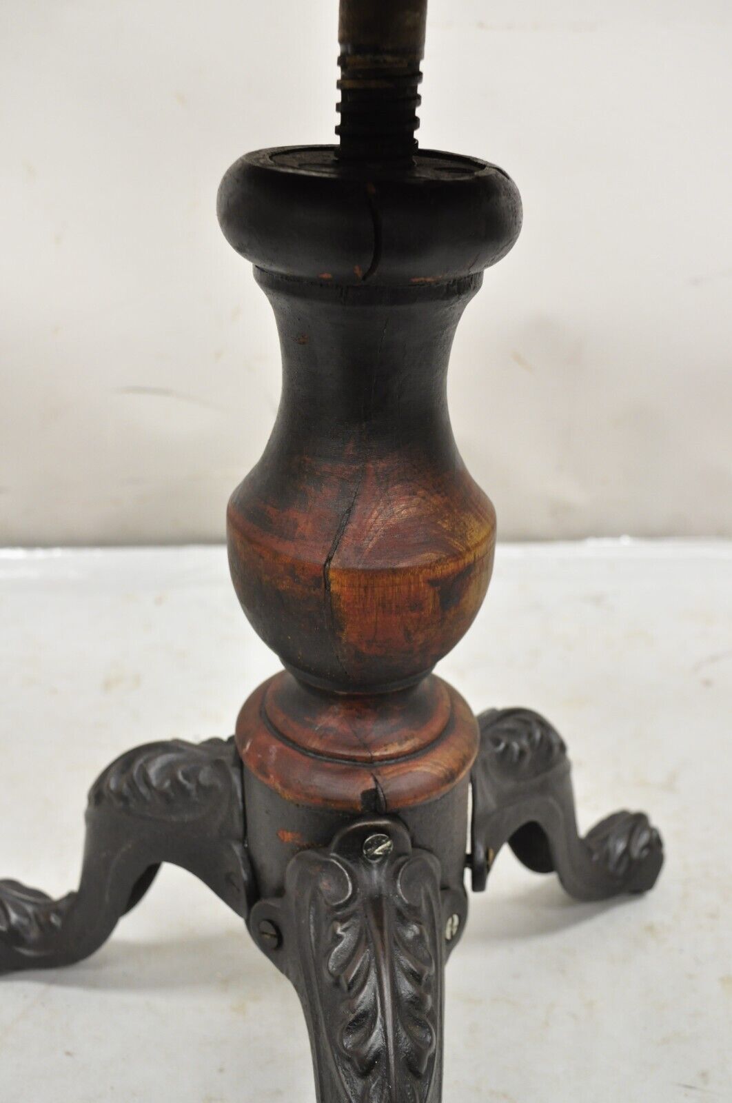 Antique American Victorian Cast Iron and Wood Tripod Pedestal Adjustable Stool