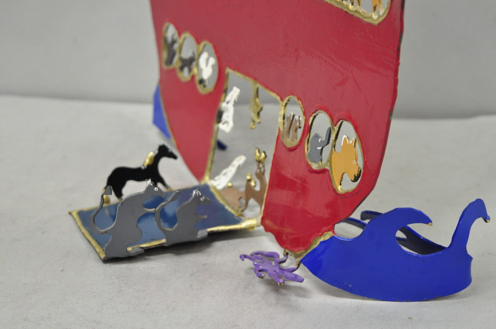Modern Noah's Ark Cut Steel Judaica Art Hannukah Menorah Candelabra Sculpture