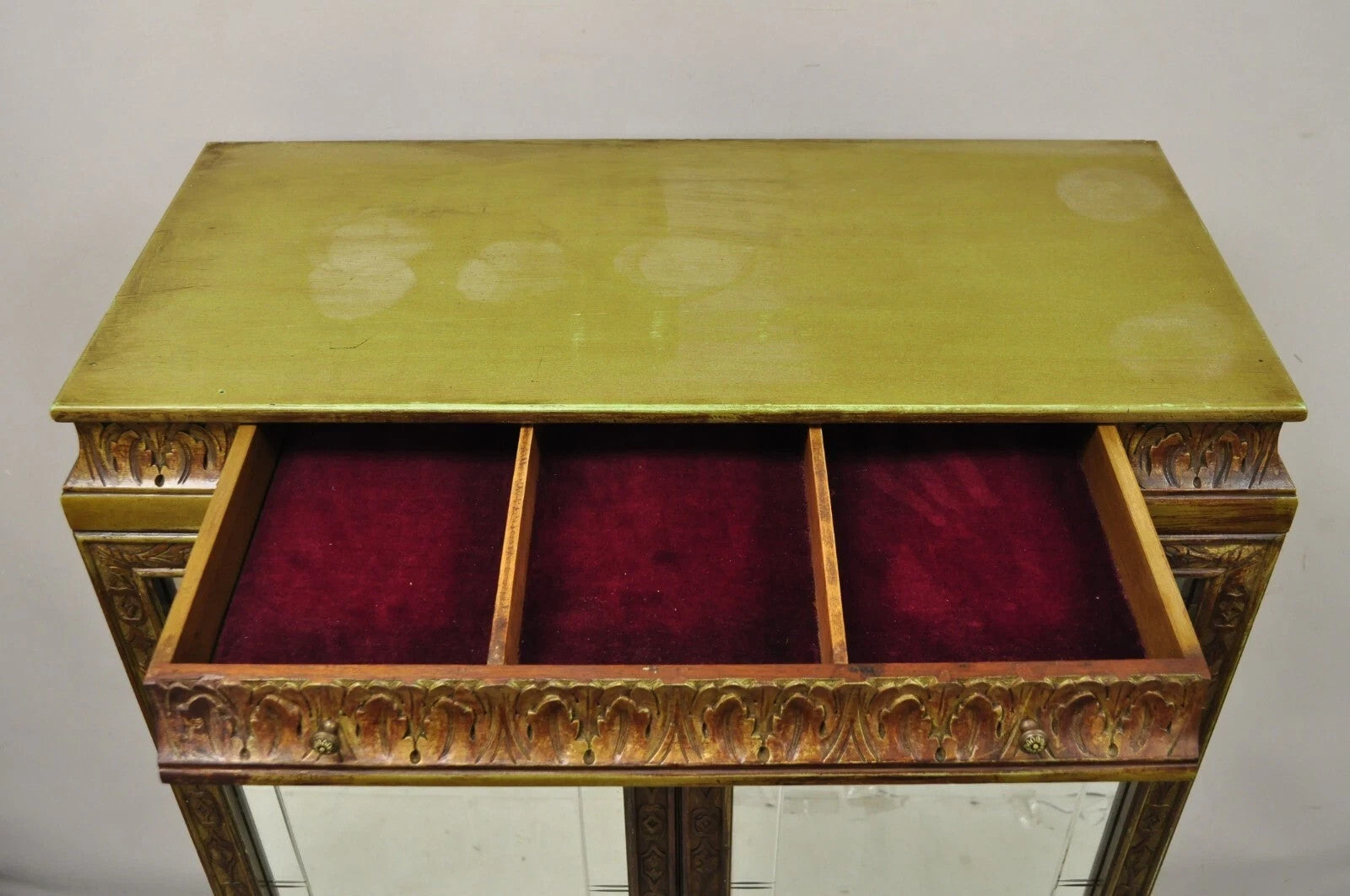 Antique Georgian Green Painted Mirror Front 2 Door Curio China Radio Cabinet