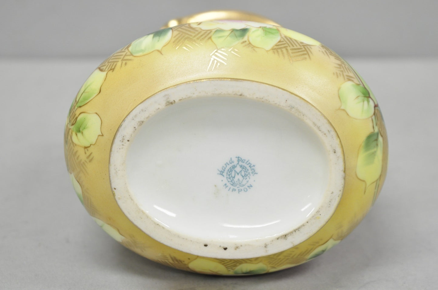 Antique Nippon Hand Painted Porcelain Twin Handle Vase w /Flowers & Lake Scene