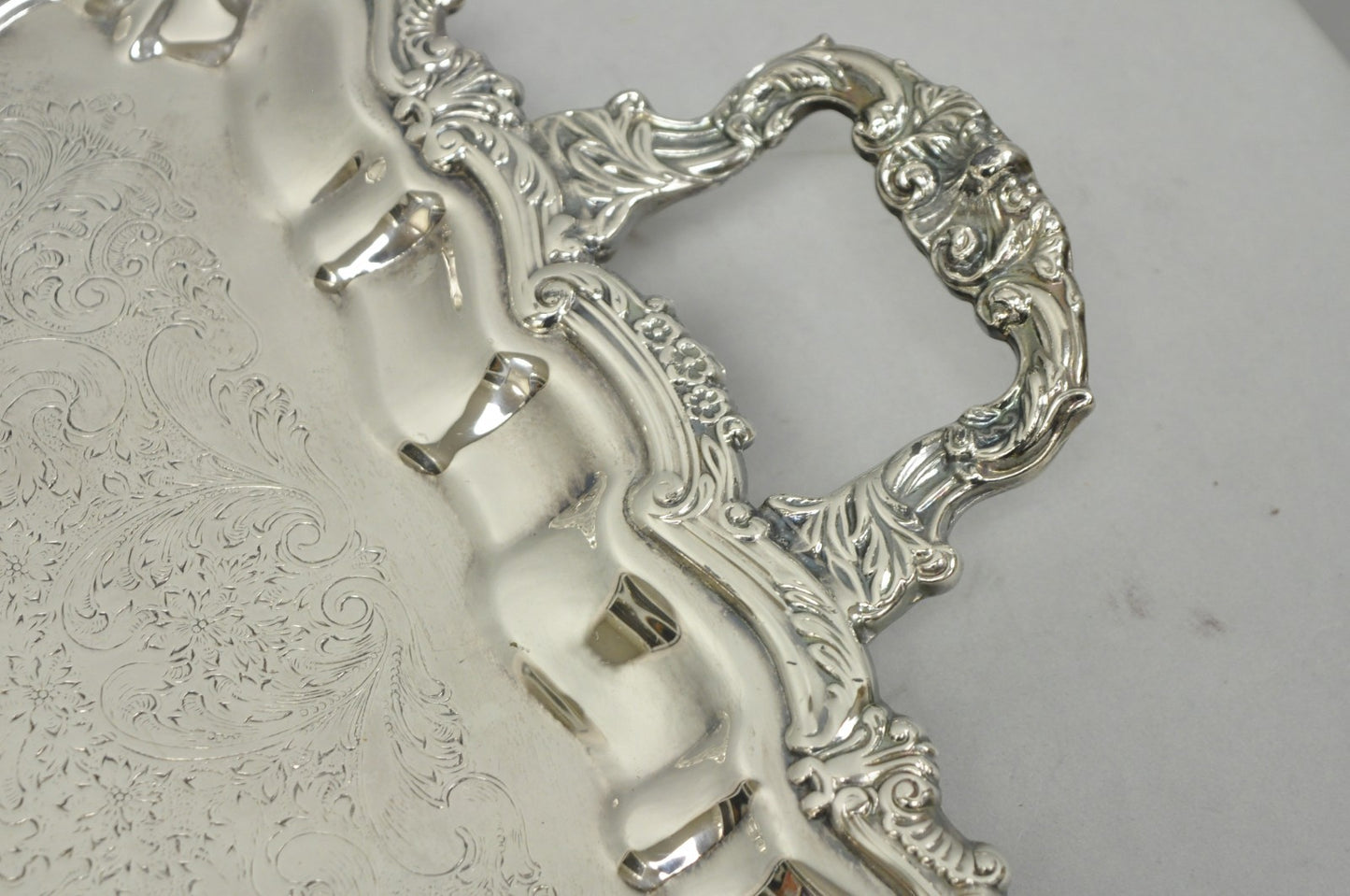 Vintage Victorian Silver Plated Footed Twin Handle Serving Platter Bar Tray