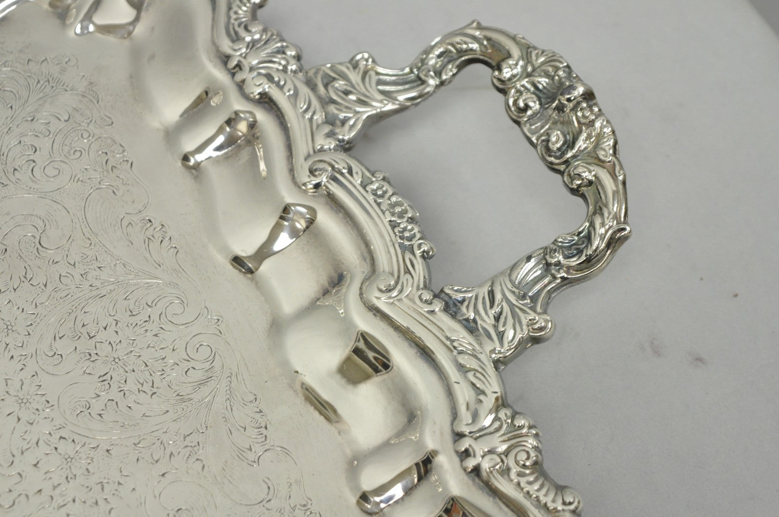 Vintage Victorian Silver Plated Footed Twin Handle Serving Platter Bar Tray
