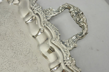 Vintage Victorian Silver Plated Footed Twin Handle Serving Platter Bar Tray