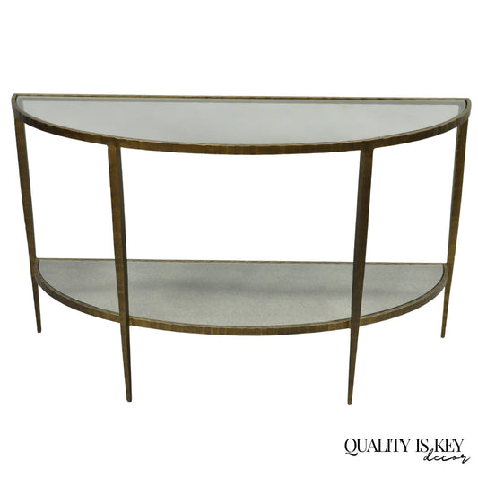 Crate & Barrel Clairemont Demilune Art Deco Wrought Iron & Glass Console Table