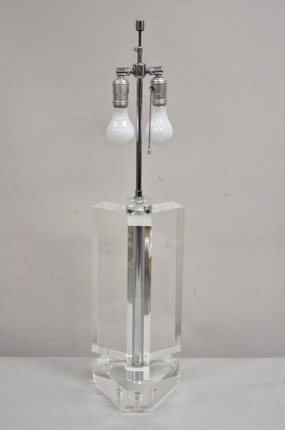 Vintage Mid Century Modern Les Prismatiques Triple Lucite "Trefoil" Table Lamp