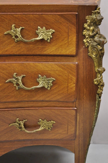 Vintage French Louis XV Style Bombe Commode Dresser Chest of Drawers w/ Cherubs