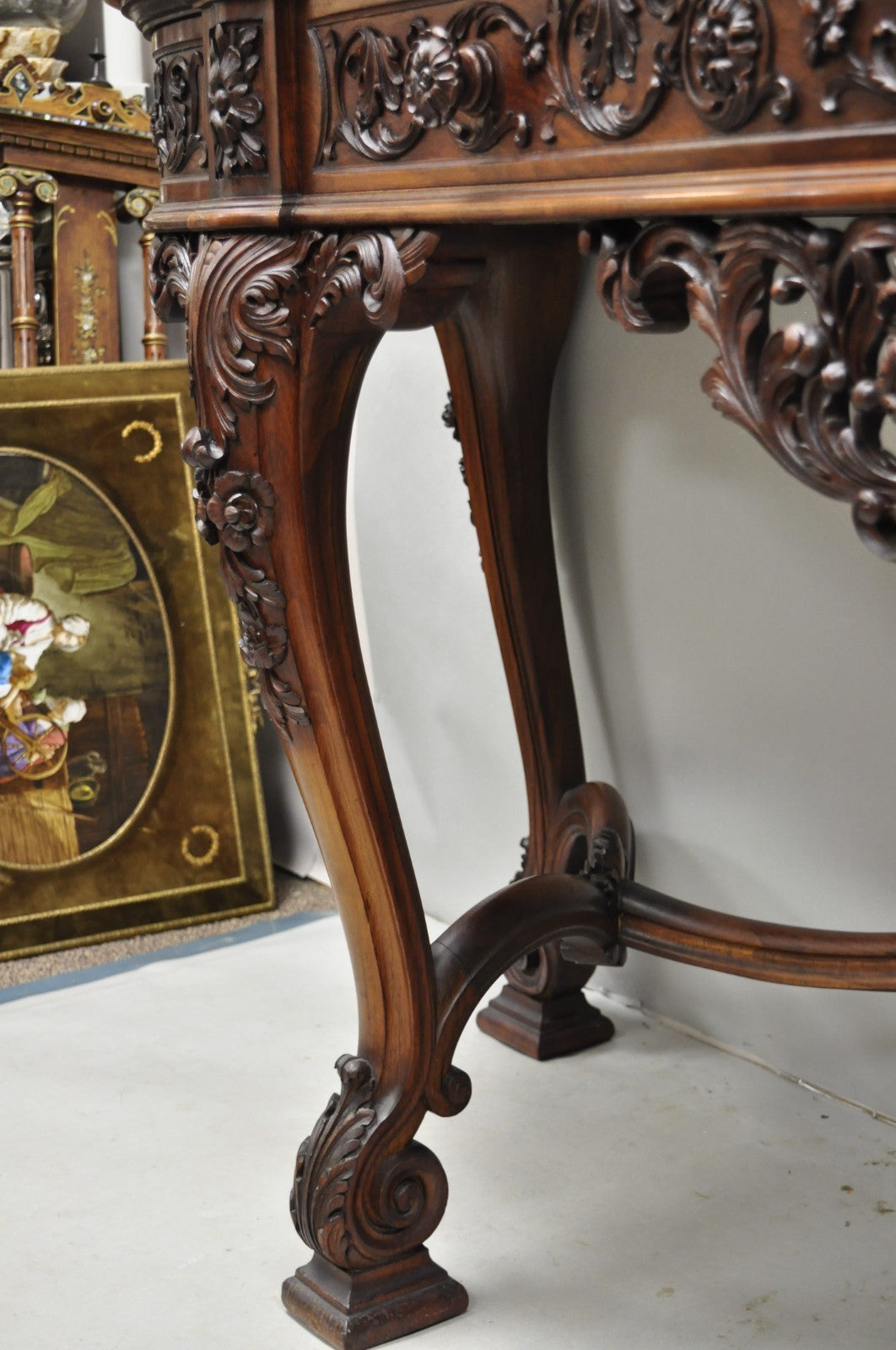 Antique French Baroque Rococo Carved Walnut Marble Top Sideboard Buffet w Drawer