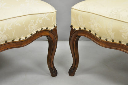 Vintage French Country Provincial Cherry Cabriole Leg Slipper Lounge Chair Pair