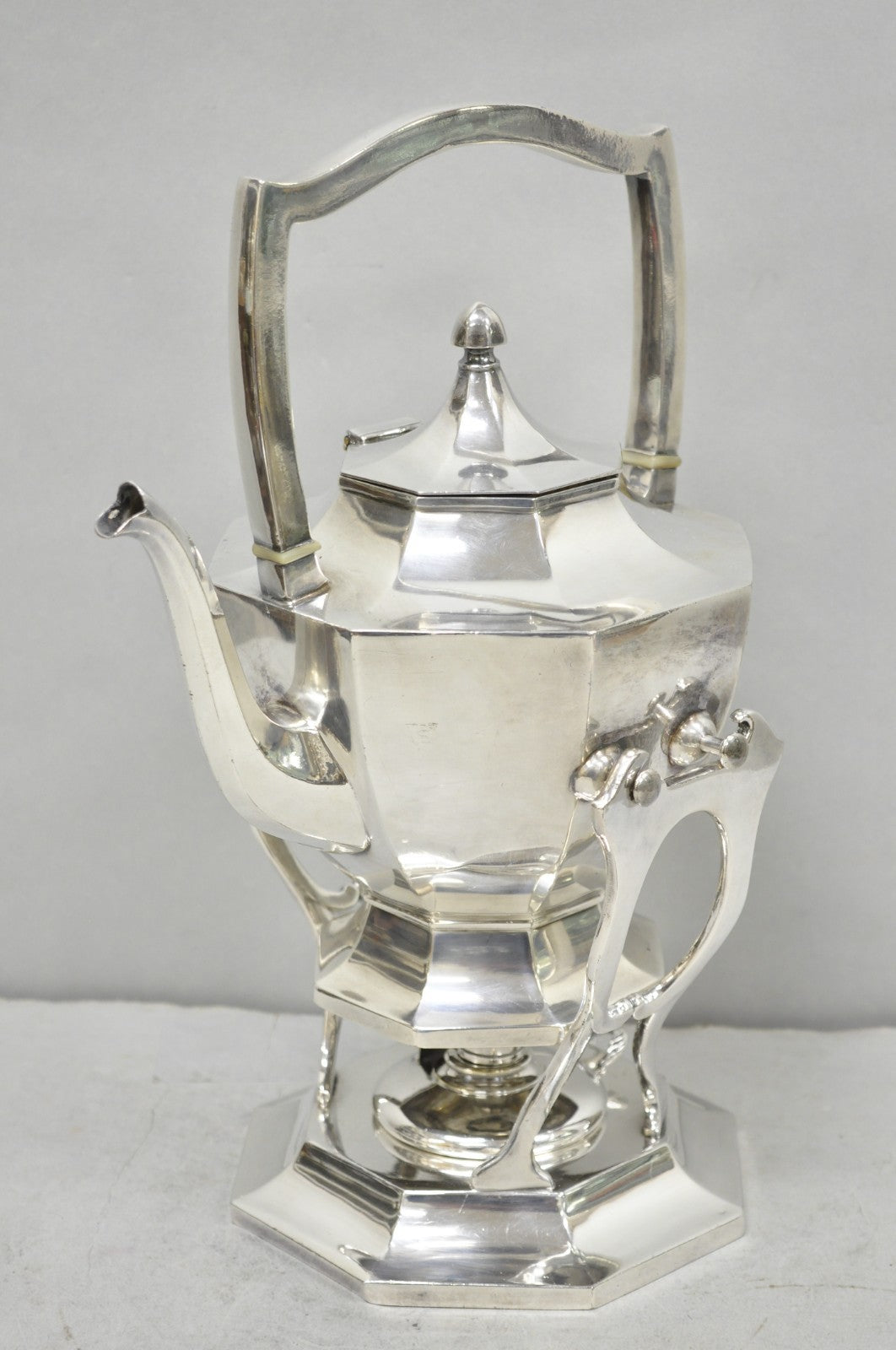 Antique Wilcox Art Deco Silver Plated Tilting Coffee Teapot on Stand "M.G.R."