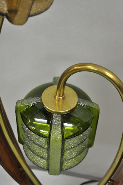 Vintage Mid Century Modern Walnut Tulip Flower Glass Shade Table Lamps - a Pair