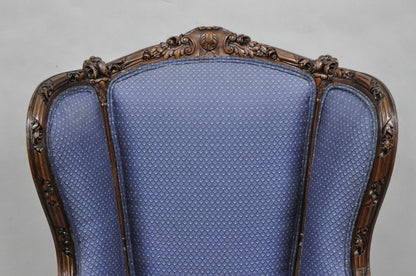 Antique French Renaissance Louis XV Style Carved Walnut Wingback Arm Chair
